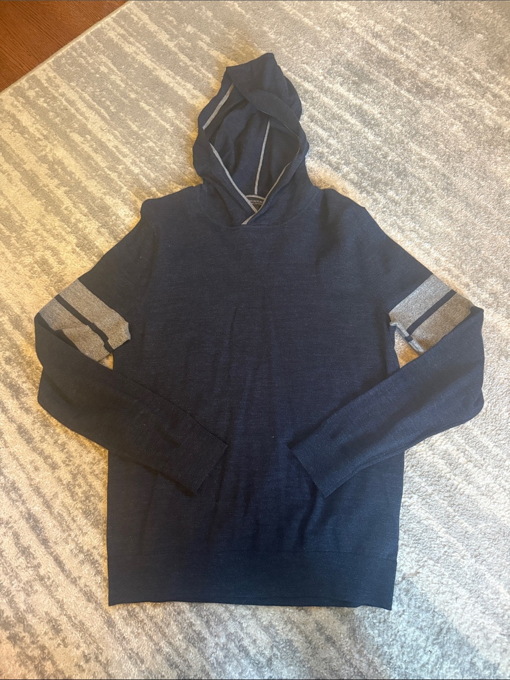 Banana Republic Navy Hoodie with Gray Sleeve Stripes
